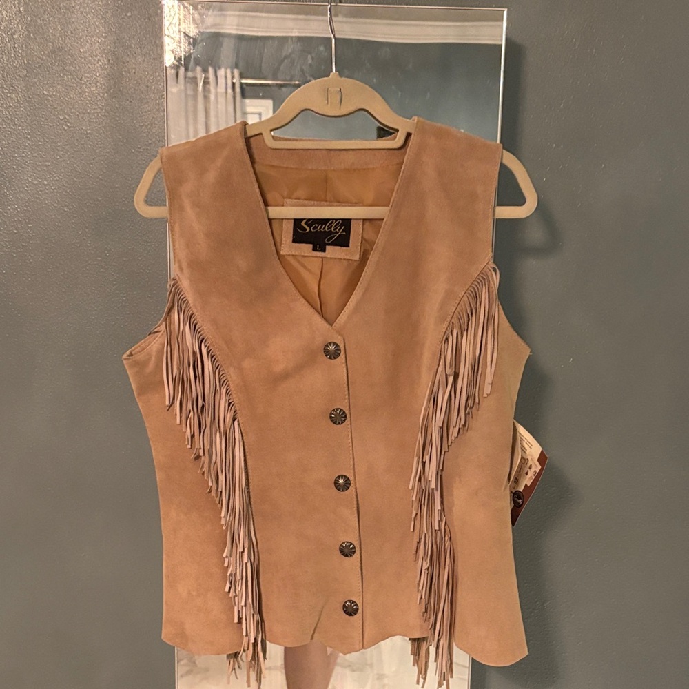 Scully Beige Suede Vest with Fringe